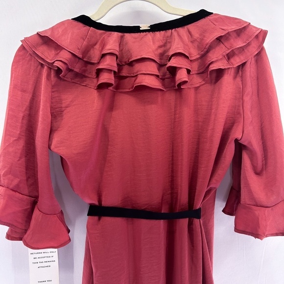 𝅺FOR Love and Lemons Mauve Satin Ruffled Wrap Robe Velvet Trim NWT - Picture 6 of 10
